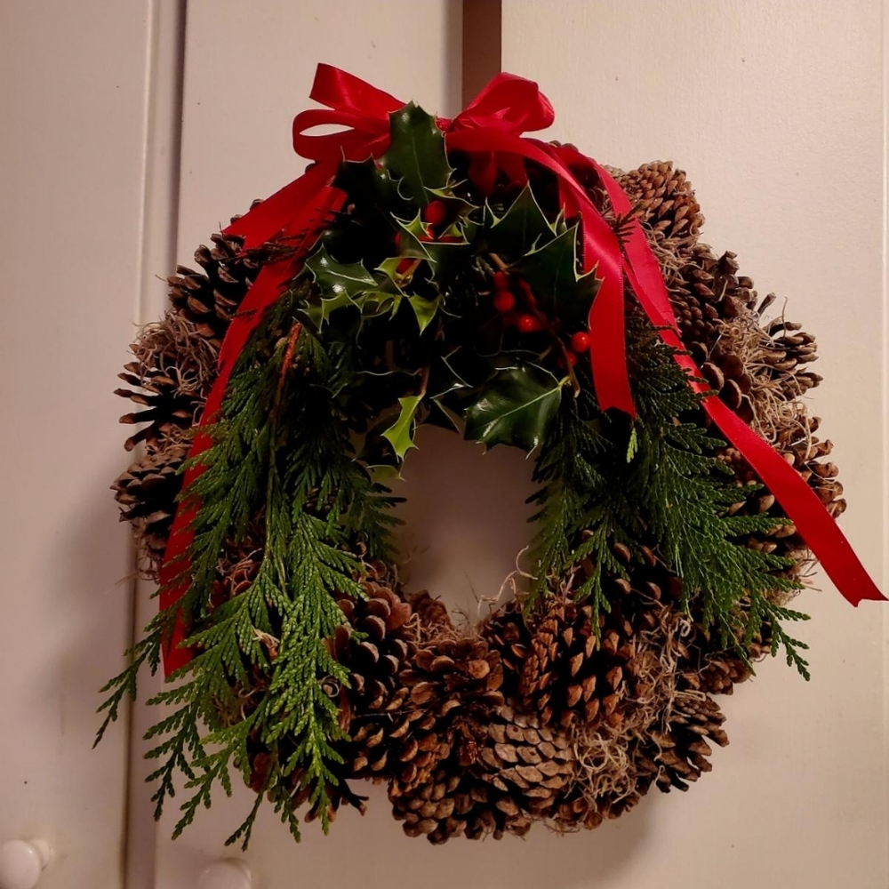 Pinecone ,cedar,holly, wreath.  16inches or 19inches